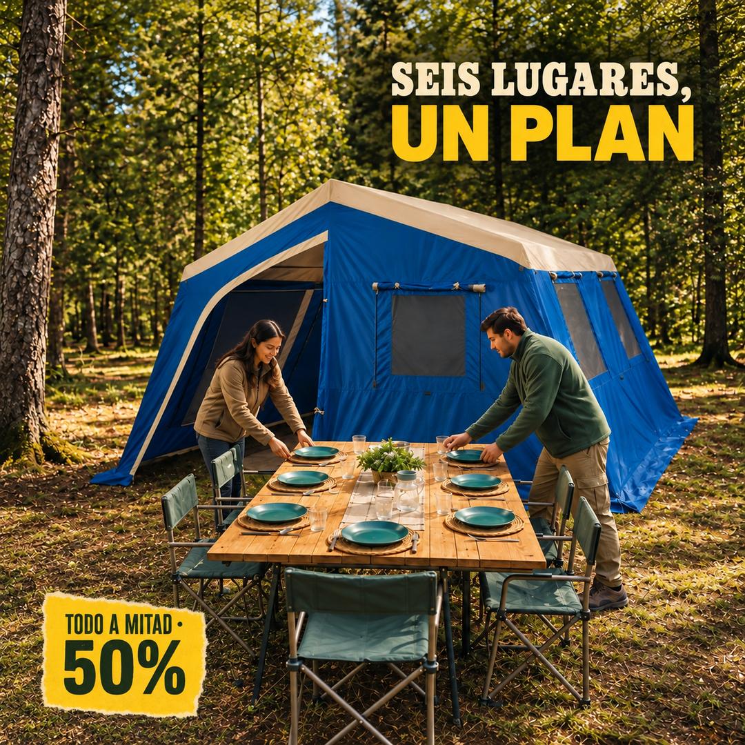 Seis lugares preparados frente a la carpa
